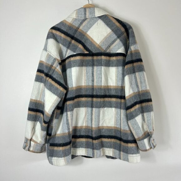 ZARA Beige Plaid Button Down Shacket L - Picture 7 of 7
